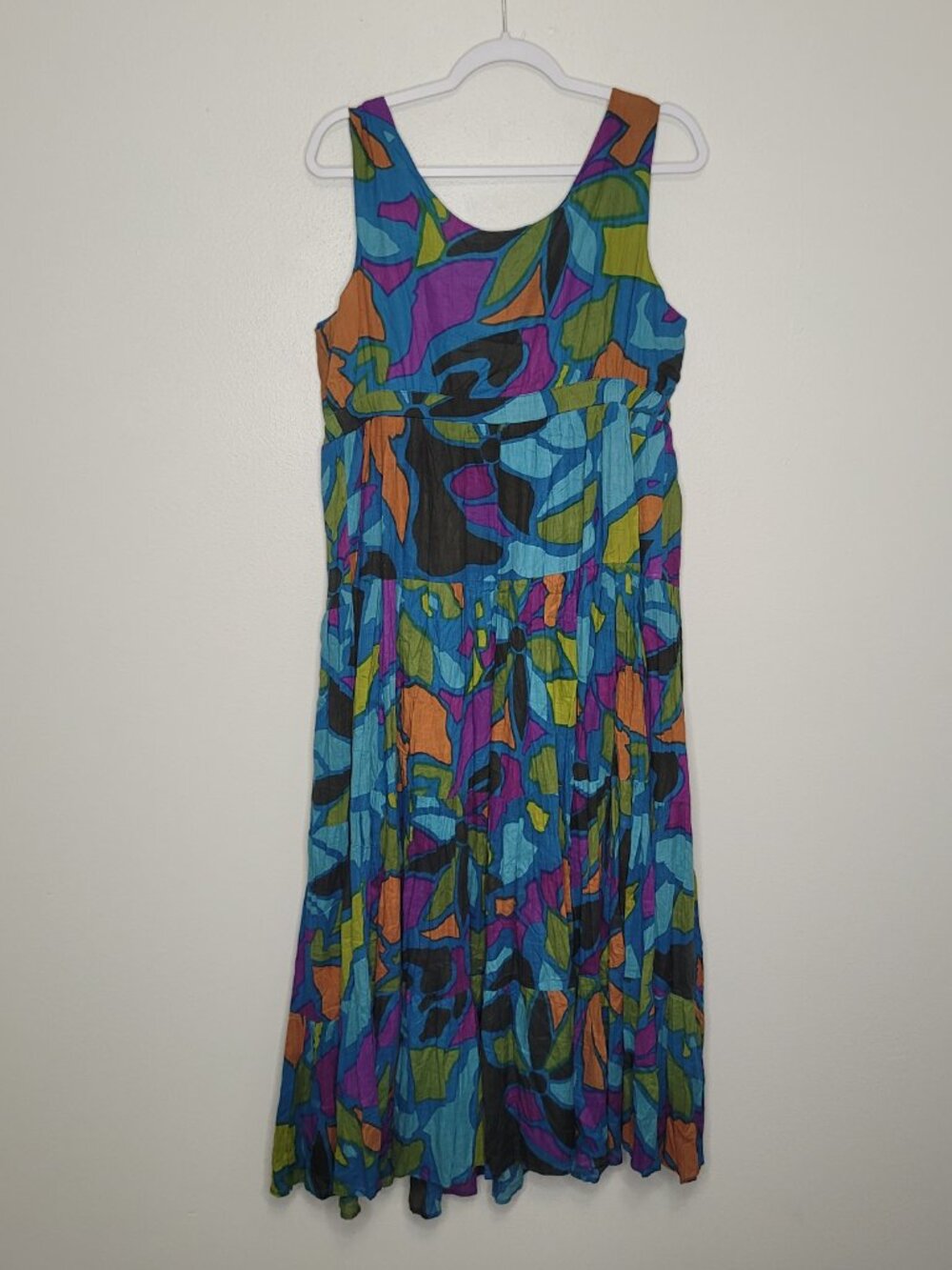Vasna blue purple geometric artsy drawstring waist pull over dress size large - Picture 2 of 9